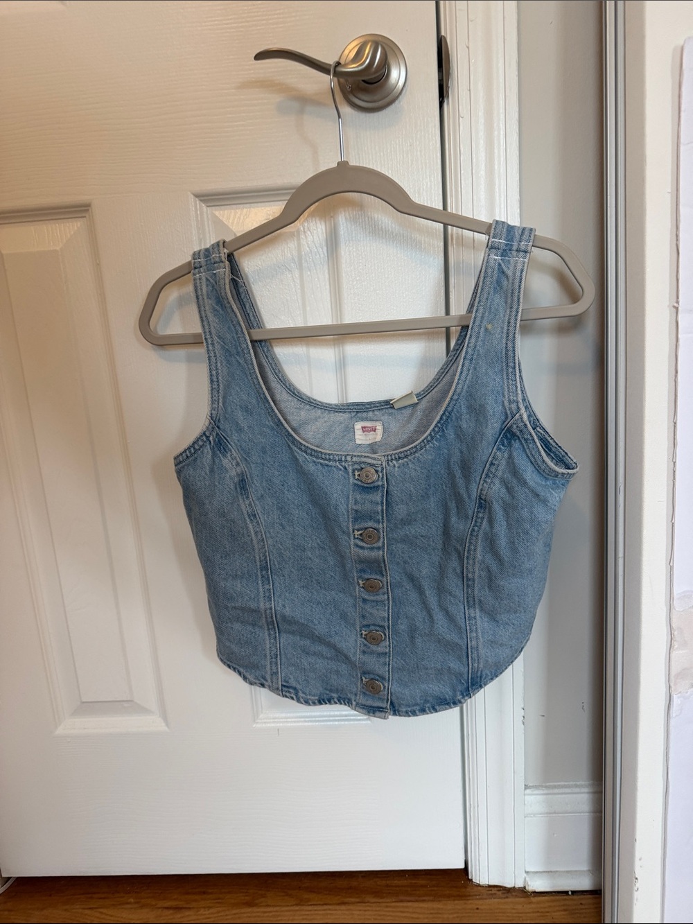 Levi's Light Blue Denim Button-Front Crop Tank